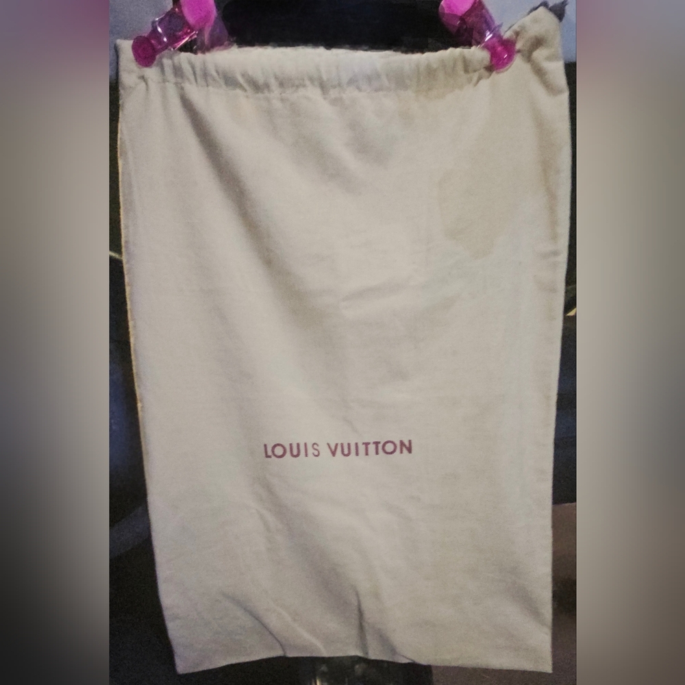Louis Vuitton Travel XL Dust Bag 24" x 17.5" Red Logo Brown Drawstring Keepall
